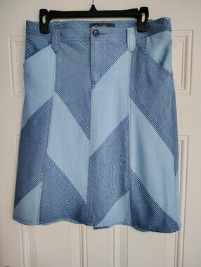 Vintage 90s Eddie Bauer Chevron Patchwork 100% Cotton Pencil Skirt Blue Size 10